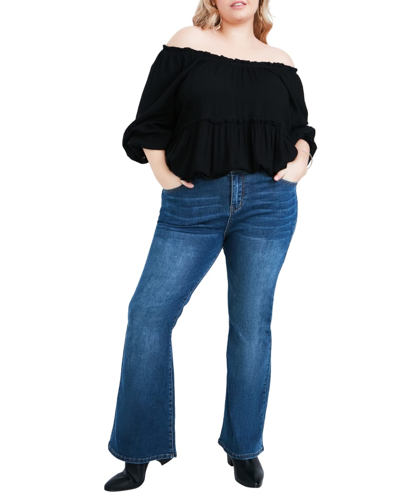 Plus size model wearing Jean Avery Flare by Aveology | Dia&Co | dia_product_style_image_id:185333